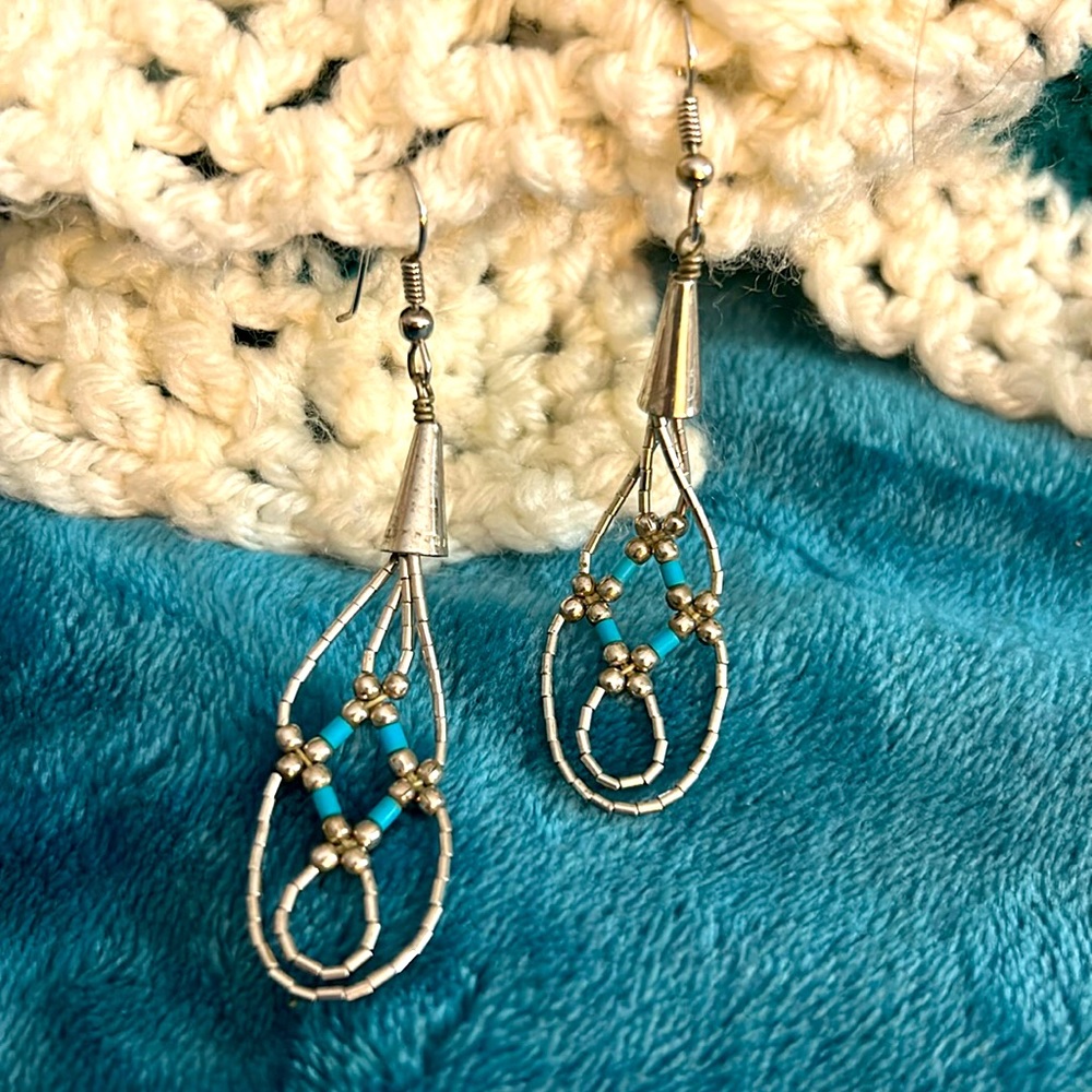 Vintage Turquoise Sterling Liquid Silver Earrings